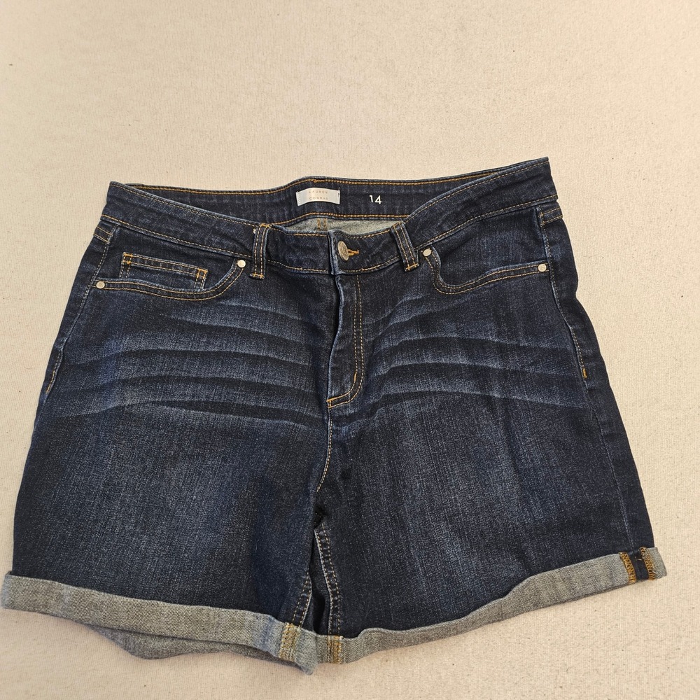 Lauren Conrad Womens Dark Wash Cuffed Denim Jean Shorts Size 14 Stretch Casual